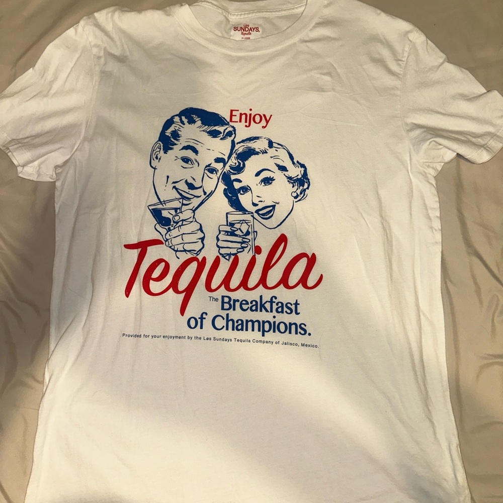 Sundays White Tee with Red and Blue Graphic